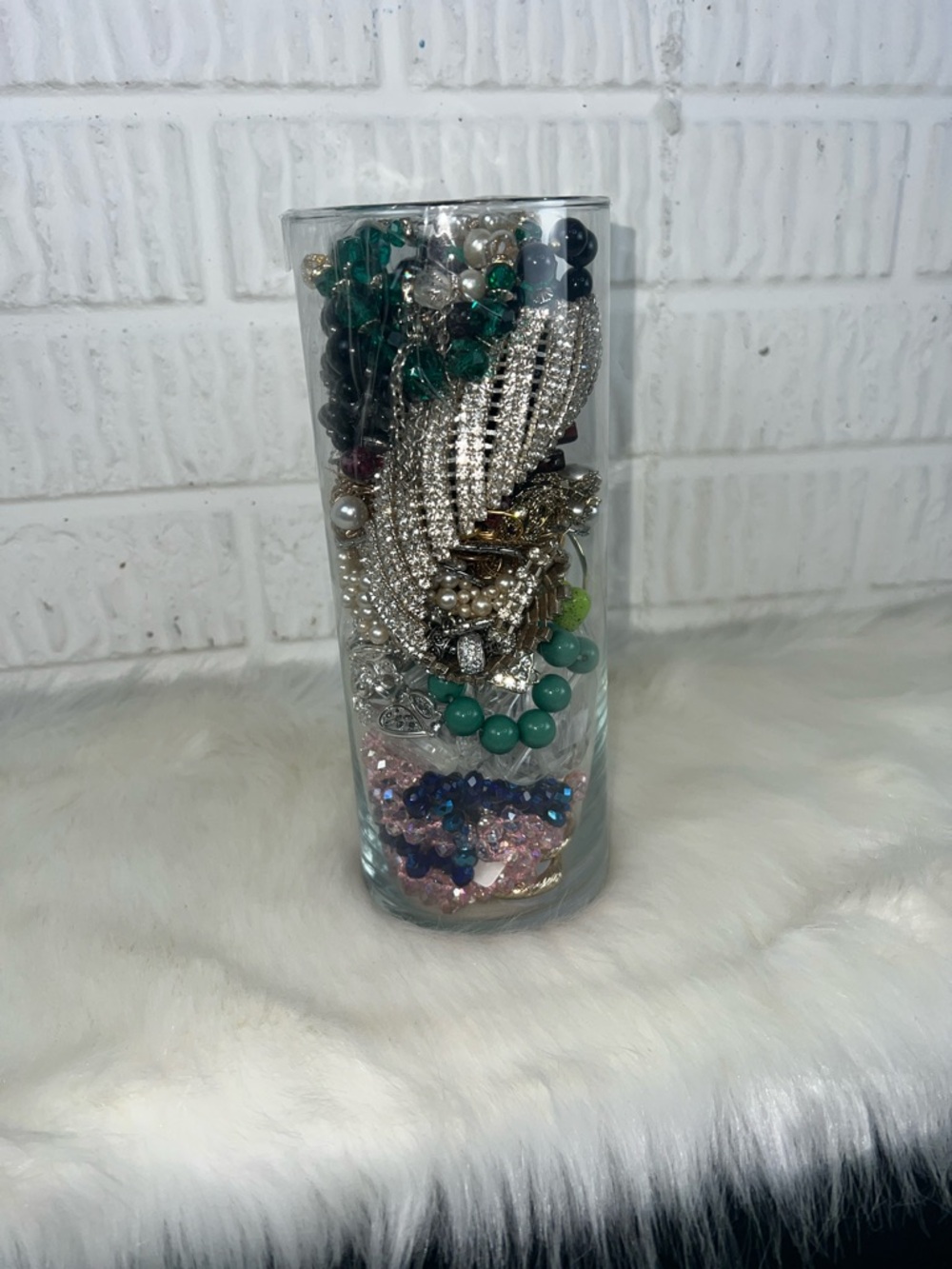 Mystery Mixed Bead & Rhinestone Jewelry Jar Green, Teal, Pink, Silver